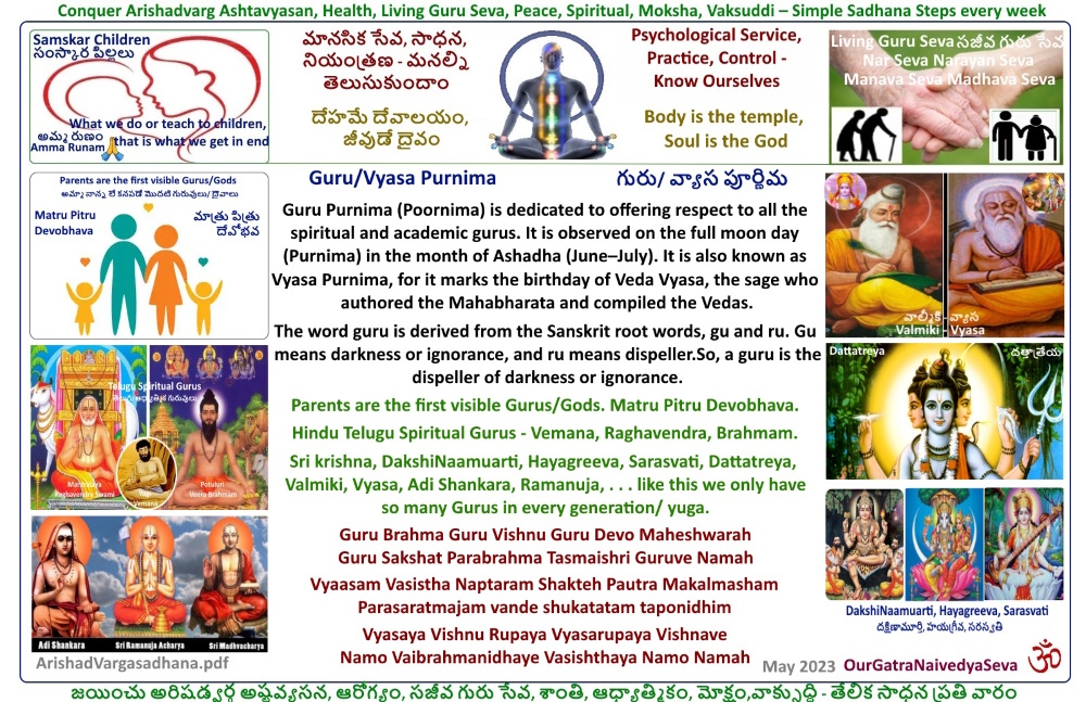 Guru/Vyasa Purnima - Vyasaya Vishnu Rupaya గురు/ వ్యాస పూర్ణిమ - వ్యాసాయ విష్ణు రూపాయ